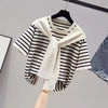 Women's T-shirt Summer New T Shirt Women Fake Two-piece Knitted Striped Short Sleeve Tshirt Casual Korean Fashion Poleras Mujer