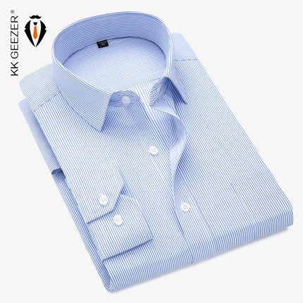 Men Shirt Striped Long Sleeve Plaid Dress Formal Shirt Casual Slim Fit Pocket High Quality Business Plus Size Dropshipping
