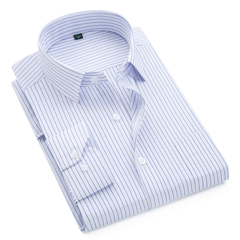 Men Shirt Striped Long Sleeve Plaid Dress Formal Shirt Casual Slim Fit Pocket High Quality Business Plus Size Dropshipping