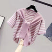 Women's T-shirt Summer New T Shirt Women Fake Two-piece Knitted Striped Short Sleeve Tshirt Casual Korean Fashion Poleras Mujer