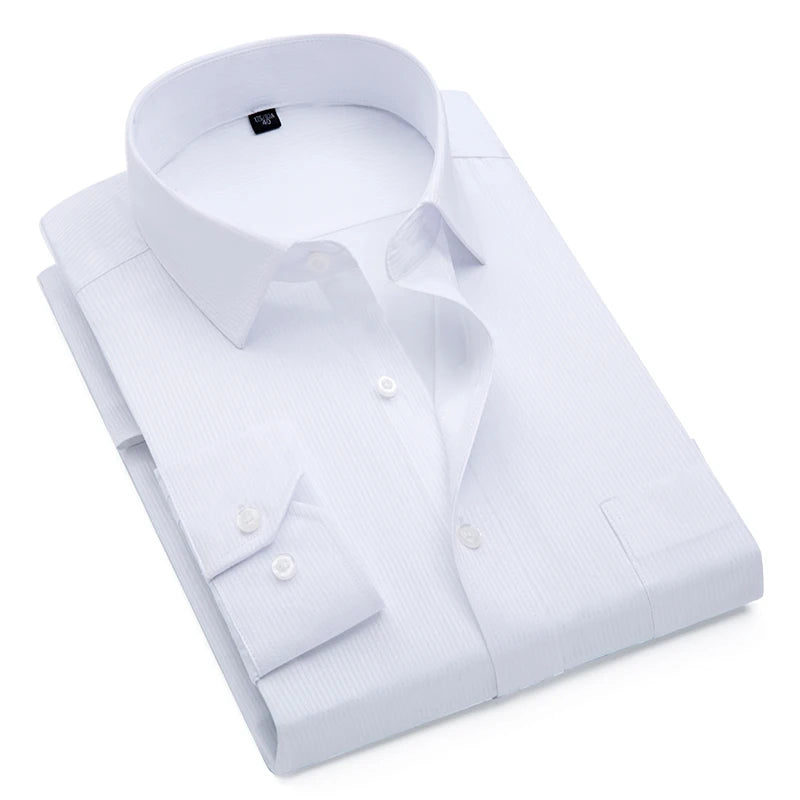Men Shirt Striped Long Sleeve Plaid Dress Formal Shirt Casual Slim Fit Pocket High Quality Business Plus Size Dropshipping