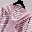 Women's T-shirt Summer New T Shirt Women Fake Two-piece Knitted Striped Short Sleeve Tshirt Casual Korean Fashion Poleras Mujer