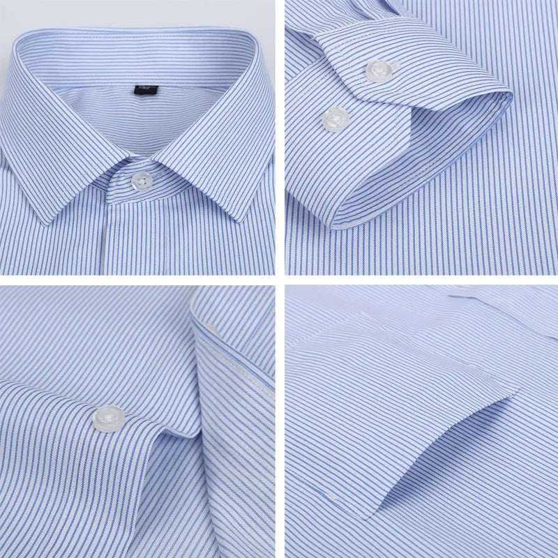 Men Shirt Striped Long Sleeve Plaid Dress Formal Shirt Casual Slim Fit Pocket High Quality Business Plus Size Dropshipping