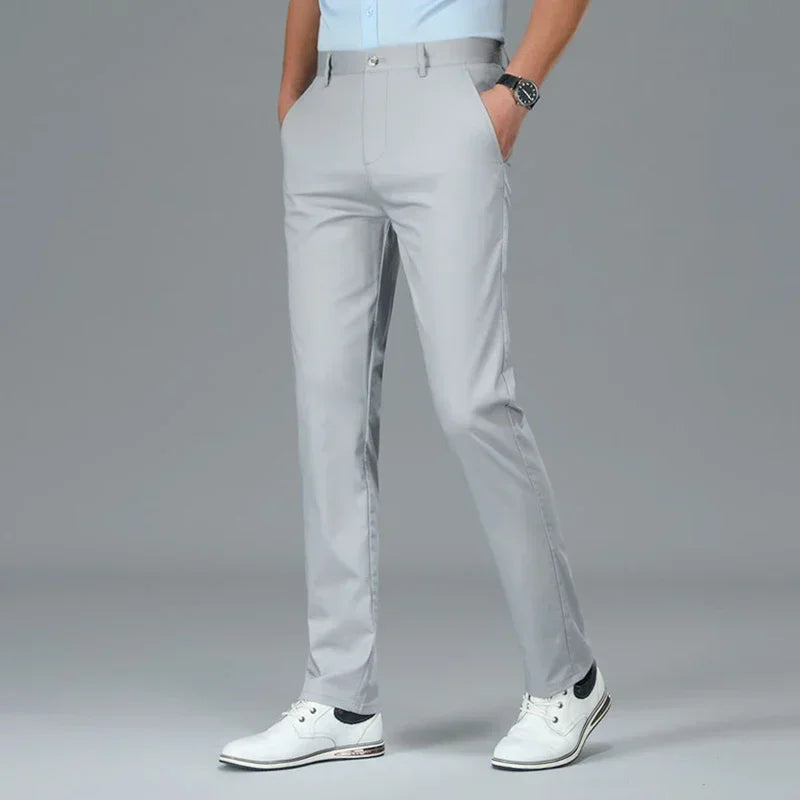 Casual Pants Men's Spring Summer Bamboo Fiber Solid Color Business Casual Fashion Straight Formal Suit Long Trousers Male