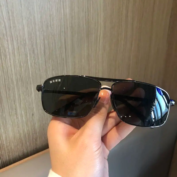 2025 New Sunglasses For Men Crystal Glass For Driving Big Face UV400 Green Sunglasses Metal High-quality Double Beams