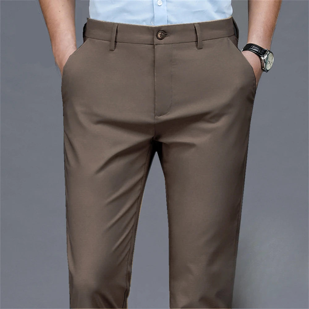 Men's casual pants  business formal trousers  men's summer thin straight leg loose  middle-aged men's pants ice silk pants