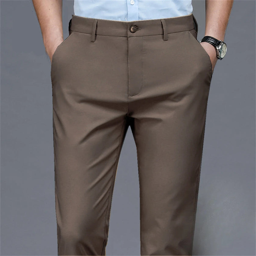 Men's casual pants  business formal trousers  men's summer thin straight leg loose  middle-aged men's pants ice silk pants