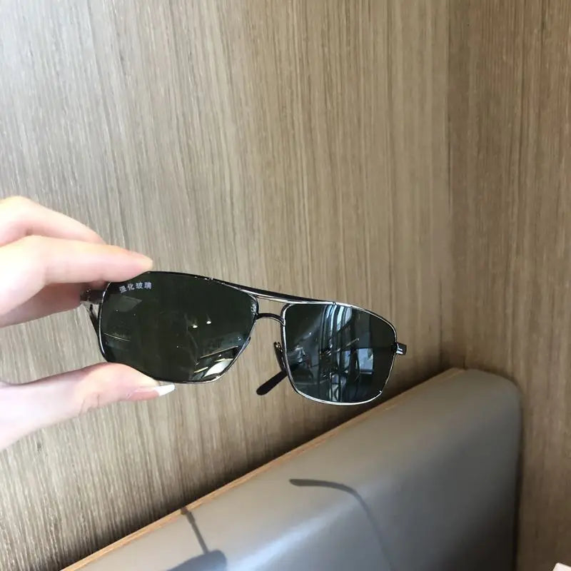 2025 New Sunglasses For Men Crystal Glass For Driving Big Face UV400 Green Sunglasses Metal High-quality Double Beams