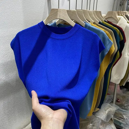 Women's T-shirt Summer O Neck Knitted Fashion Woman Blouse 2025 Short Sleeve Tees Solid Color Ice Silk Oversized T-shirt Women