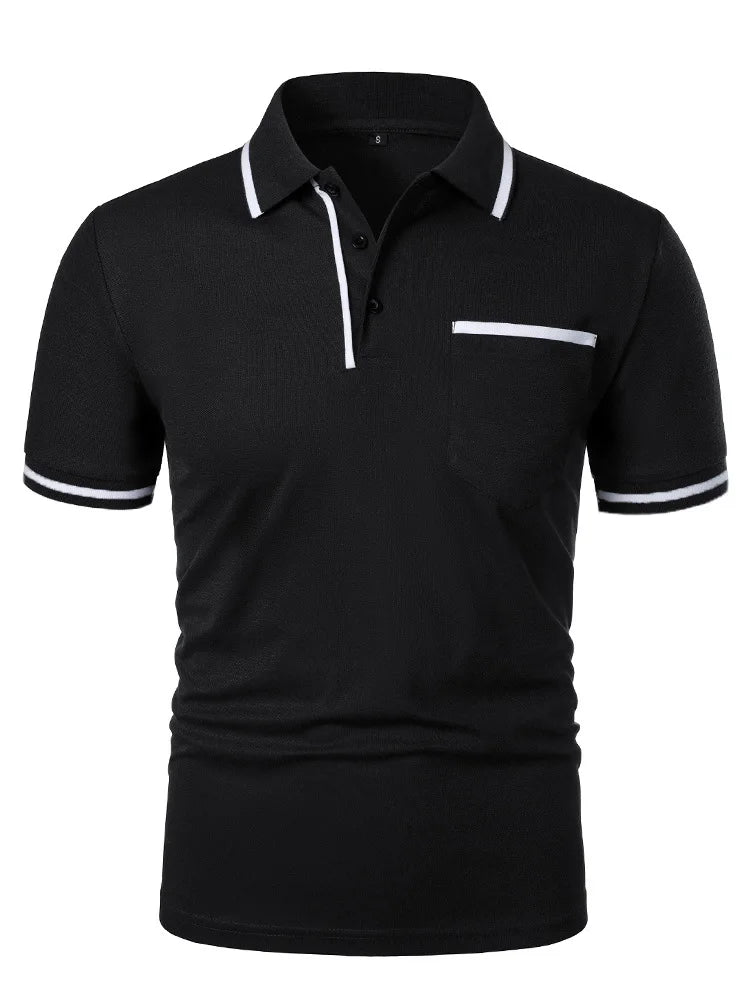 2025 Summer New Men's Polo Polo Shirt European Casual Short Sleeved T-shirt Sports Polo Shirt Button Pocket Design