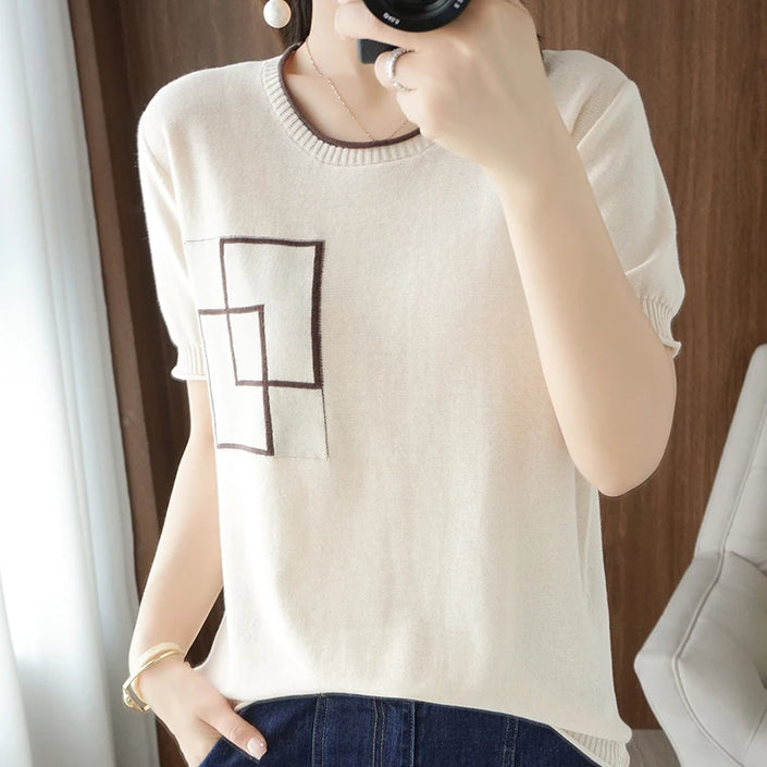 Woman T-shirt Summer 2025 New 100% Cotton O-Neck Clothes Casual Fashion Top Luxury Elegant Female T-shirt