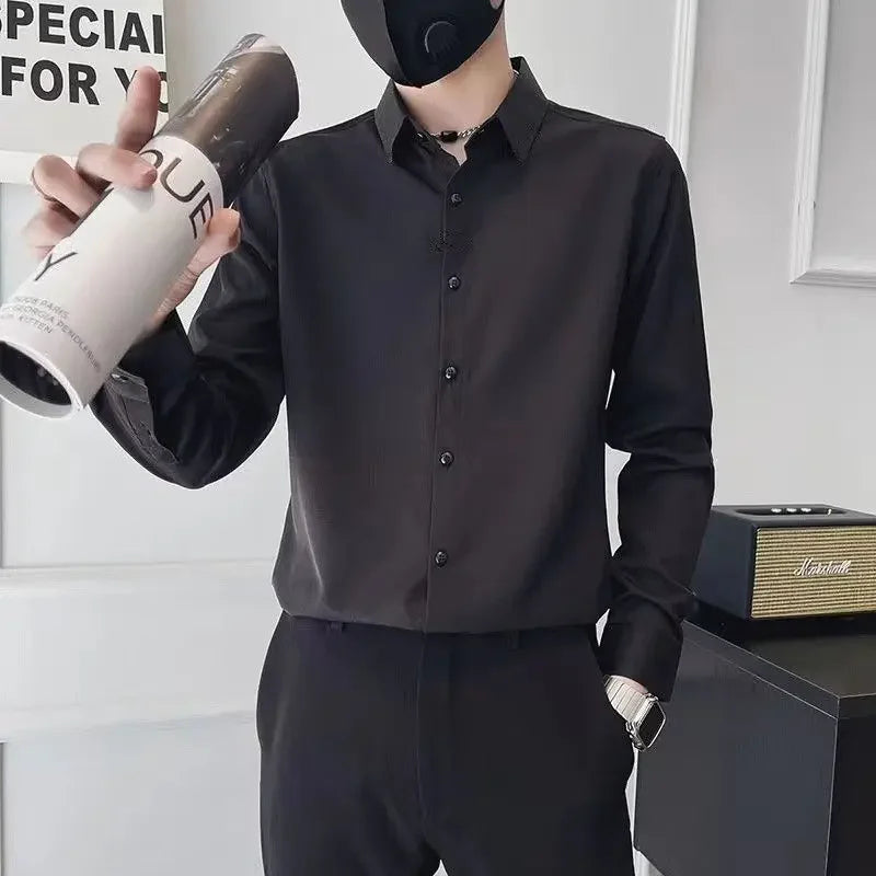 Men's Shirt for Office Formal Black Male Shirts Dress Plain Regular Fashion Man 2024 Cheap Brand Original with Sleeves Button Up