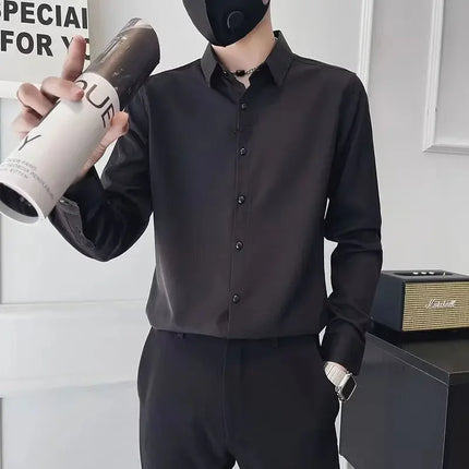 Men's Shirt for Office Formal Black Male Shirts Dress Plain Regular Fashion Man 2024 Cheap Brand Original with Sleeves Button Up
