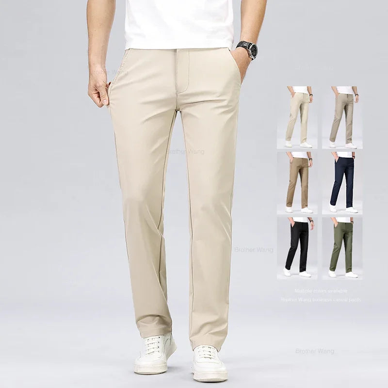 Men's Classic Style Straight Casual Pants Fashion Business Brand Comfortable Solid Color Anti-wrinkle Trousers Male Clothes