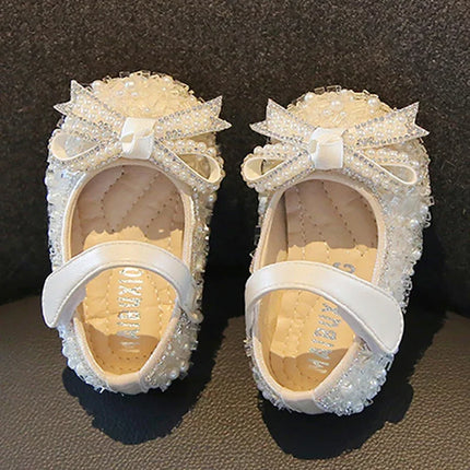 Baby Shoes Girl Bowknot Single Shoes Pearl Birthday Present Princess Little Girl Shoes Baby Kids Size15-25