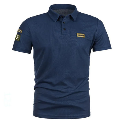 Men's Polo Shirts Short Sleeve Breathable Casual Turn Down Collar T-shirt Labelled Tactical Tees Trendy Streetwear