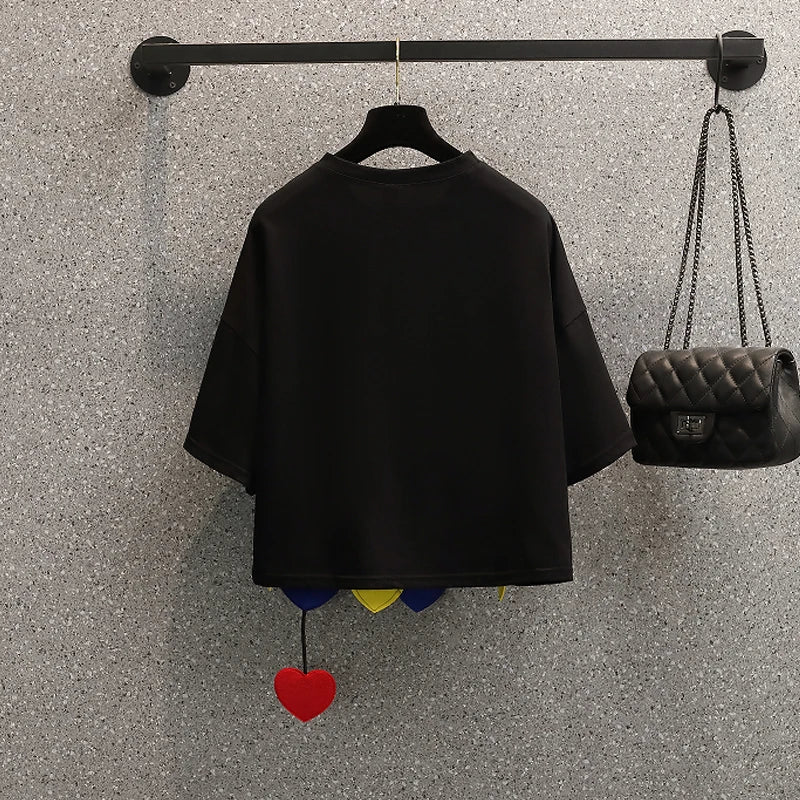 2025 New Women T-shirts Casual Harajuku Love Patchwork Tops Tee Summer Female T shirt Short Sleeve T shirt For Women Clothing
