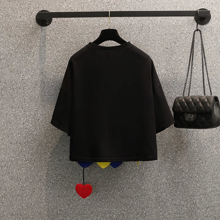 2025 New Women T-shirts Casual Harajuku Love Patchwork Tops Tee Summer Female T shirt Short Sleeve T shirt For Women Clothing