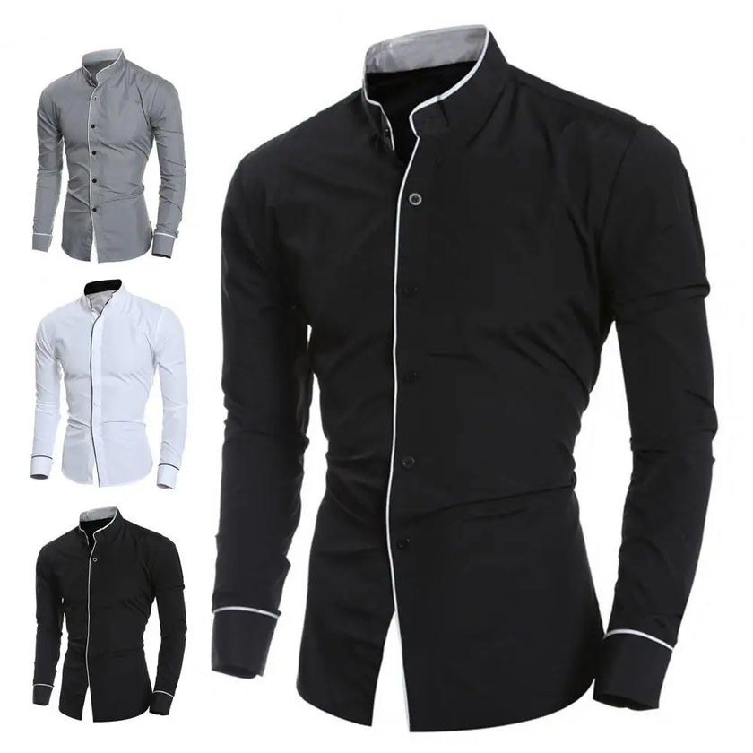 Male Shirt Fabulous Formal Wear Men Shirt Formal Contrast Color Line Autumn Shirt for Meetings