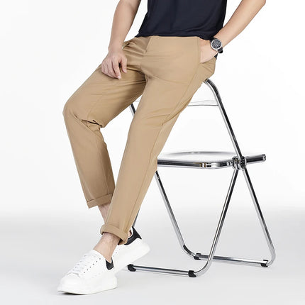 Men's Solid Color Business Casual Straight Leg Pants Summer Spring Fashionable Versatile Khaki Black Gray