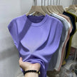 Women's T-shirt Summer O Neck Knitted Fashion Woman Blouse 2025 Short Sleeve Tees Solid Color Ice Silk Oversized T-shirt Women
