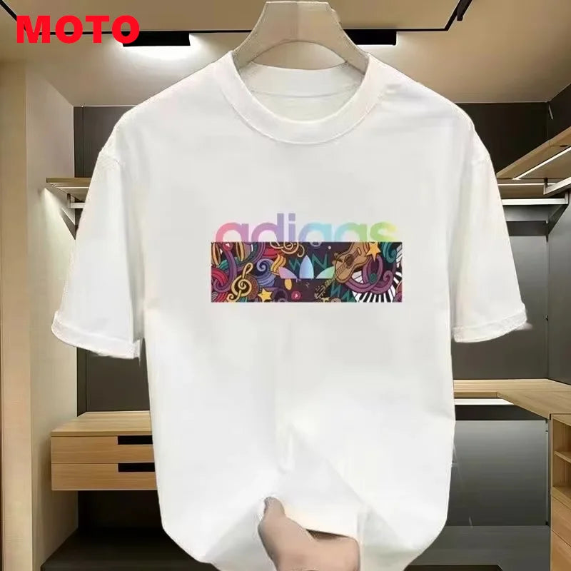 T Shirt for Men  Cotton Round Neck Summer New Short Sleeve Men's Loose Oversized Fashionable Printed Short Sleeved T-shirt Moto
