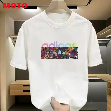 T Shirt for Men  Cotton Round Neck Summer New Short Sleeve Men's Loose Oversized Fashionable Printed Short Sleeved T-shirt Moto