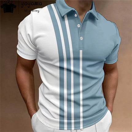 Fashion Polo Shirt For Men 3d Stripe T-Shirt Tops Summer Short Sleeve High Quality Polo Shirts Black Tees Casual men's Clothes