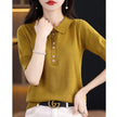 Women's T-shirt Summer 100% Cotton Sweater Short Sleeve Casual Knitwear POLO Collar Ladies' Tops Loose Pullover Tees Buttons