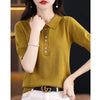 Women's T-shirt Summer 100% Cotton Sweater Short Sleeve Casual Knitwear POLO Collar Ladies' Tops Loose Pullover Tees Buttons