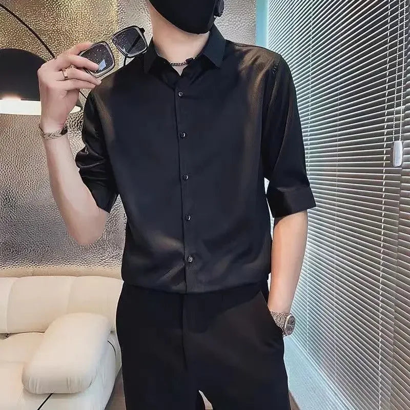 Men's Shirt for Office Formal Black Male Shirts Dress Plain Regular Fashion Man 2024 Cheap Brand Original with Sleeves Button Up