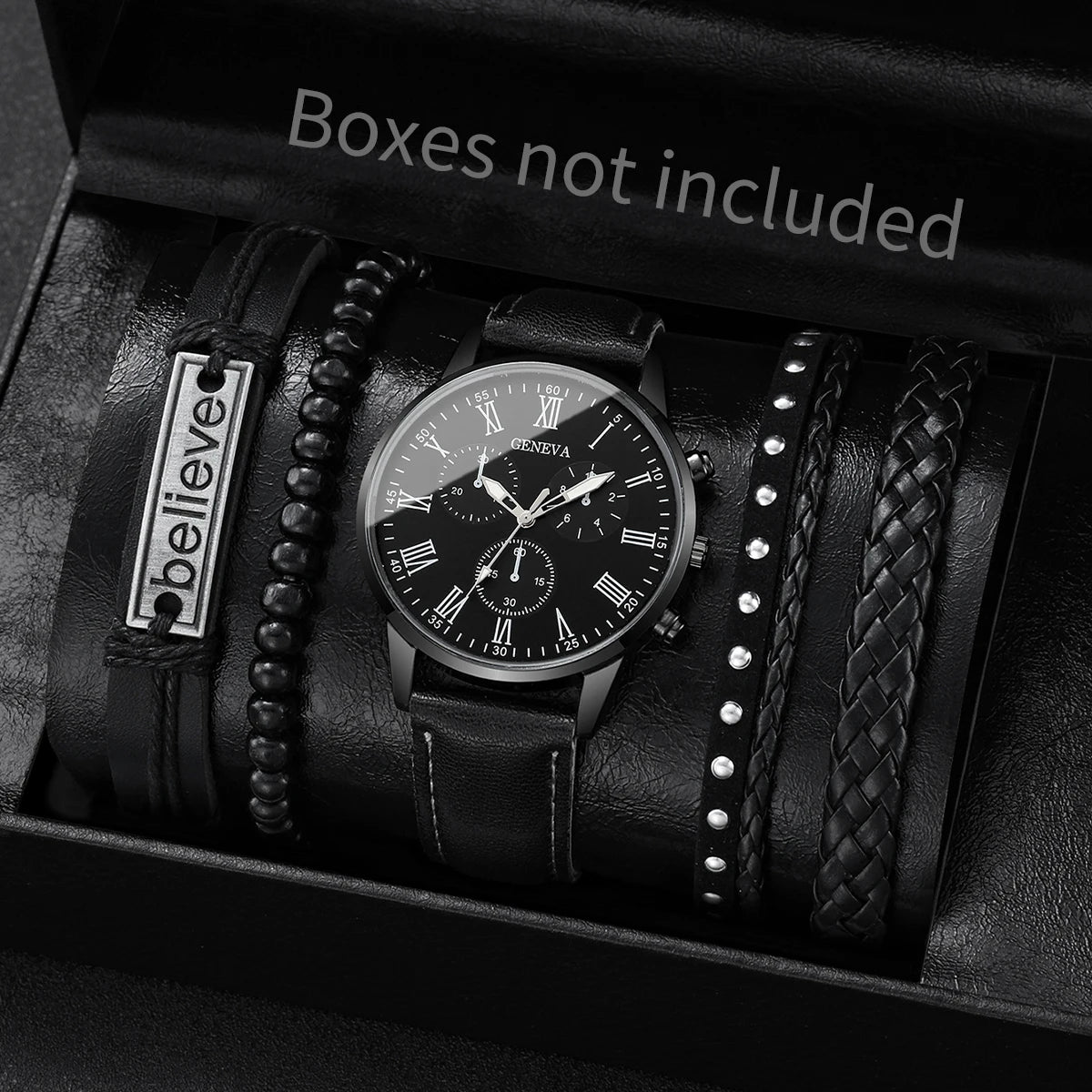 4/5PCS Fashion Men's Watches Man Business Quartz Wristwatch Vintage Leather Bracelets Set Reloj Hombre（Without Box）
