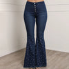 Women's casual jeans, fashionable studded Button flared y2k jeans