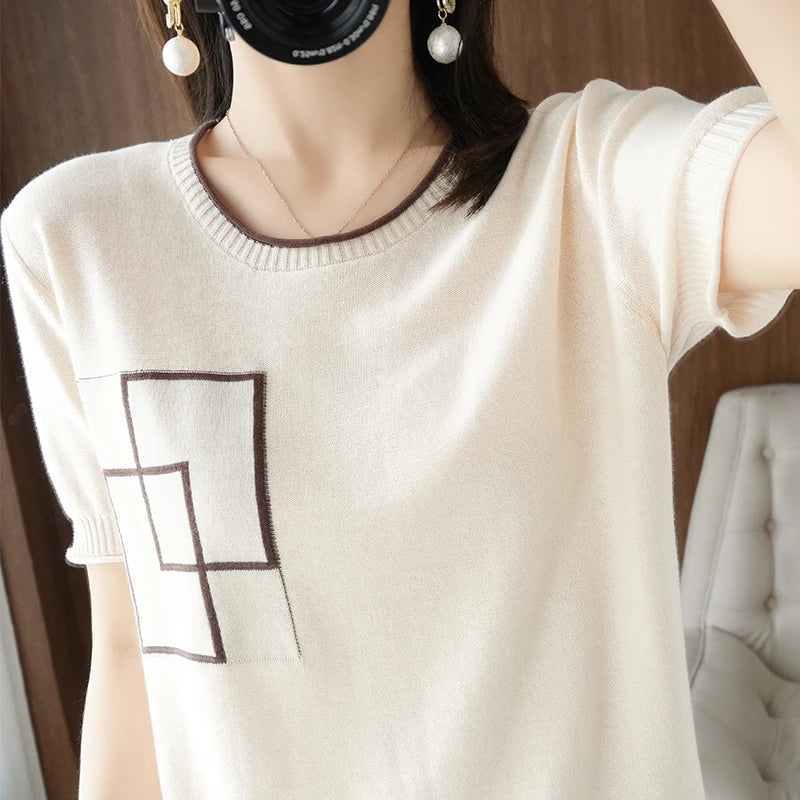 Woman T-shirt Summer 2025 New 100% Cotton O-Neck Clothes Casual Fashion Top Luxury Elegant Female T-shirt