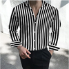 Men's formal shirt button lapel shirt black and white red long sleeve striped collar wedding work clothing large size 5XL