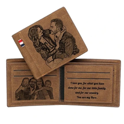 Custom Photo Engraved Wallet Engraving Picture Wallet PU Leather Bifold Wallet Festival Gifts For Him Custom Personalized Wallet