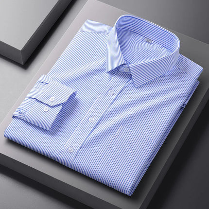 Men Formal Shirt Long Sleeve Office Solid Color Striped Anti-Wrinkle Fashion Business Pocket White Social Pocket Shirt S-4XL