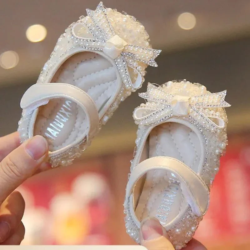 Baby Shoes Girl Bowknot Single Shoes Pearl Birthday Present Princess Little Girl Shoes Baby Kids Size15-25