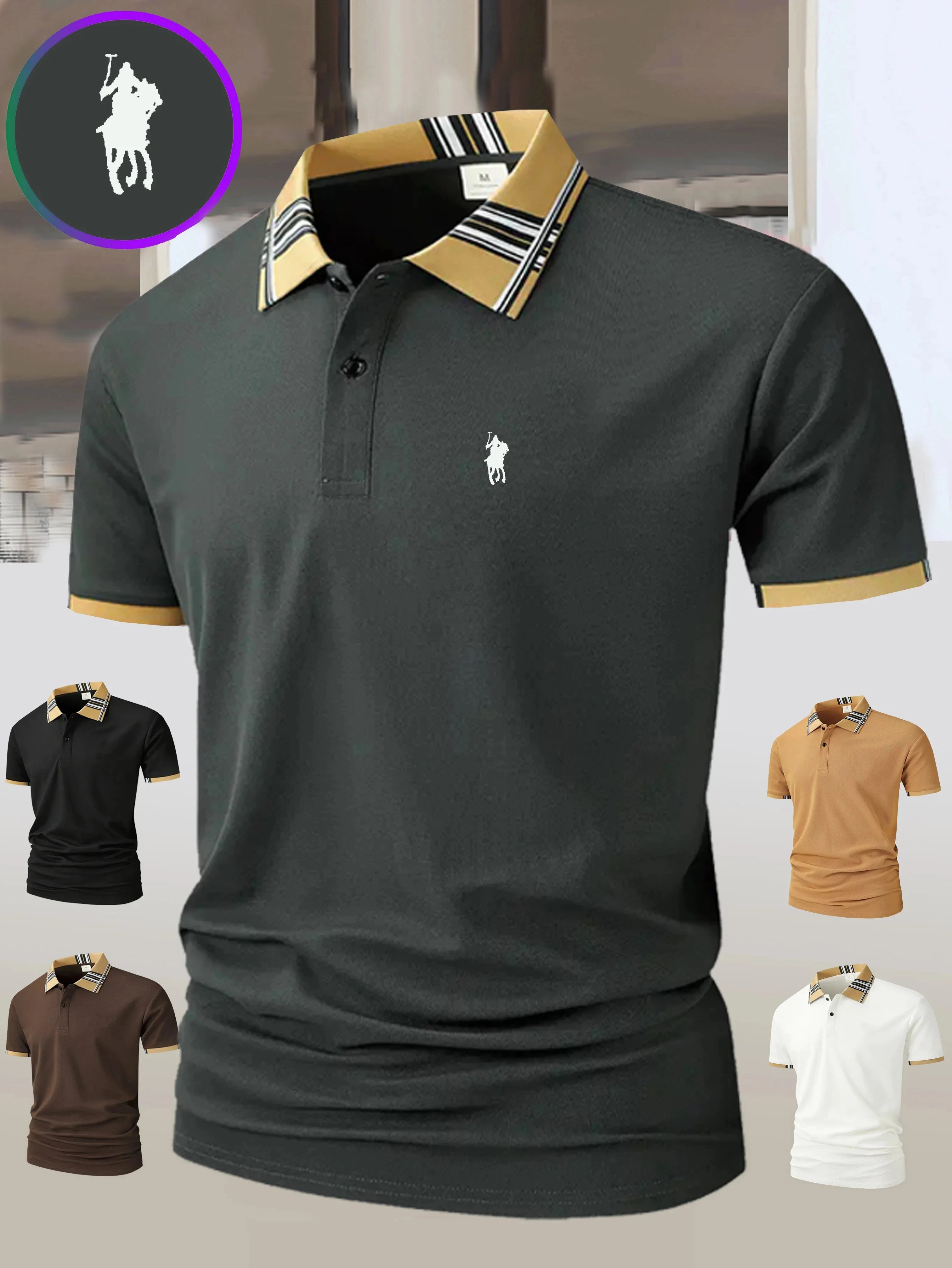Polo de verano masculino europeo, camiseta de manga corta con solapa masculina, ropa callejera casual, camiseta para correr