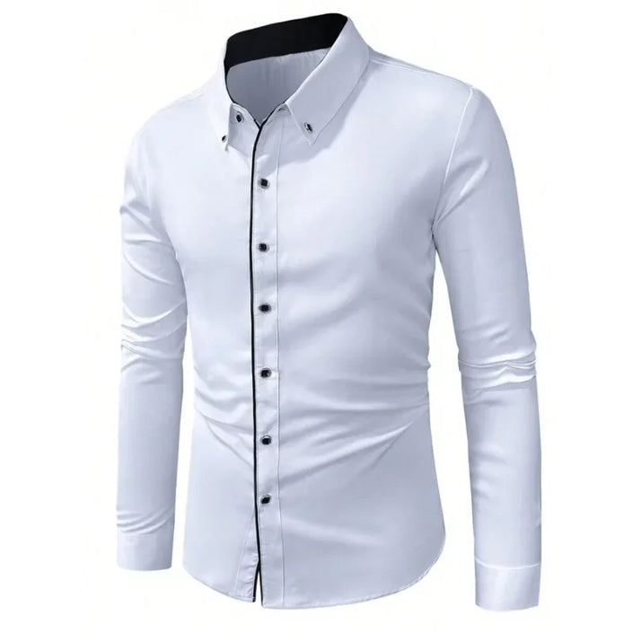 Brand New Men White Shirts Fashion Quality Long Sleeve Casual Solid Color Elastic Male Business Shirt