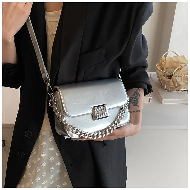 Women's Bag Ladies Famous Luxury Brand Designer Leather Laser Silver Hand Bags Small Satchels Handbag Shoulder Crossbody Bags
