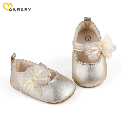 ma&baby 0-18M Baby Girl Shoes Newborn Infant Toddler Baby Princess Shoes Tulle Floare Pu Leather First Walkers