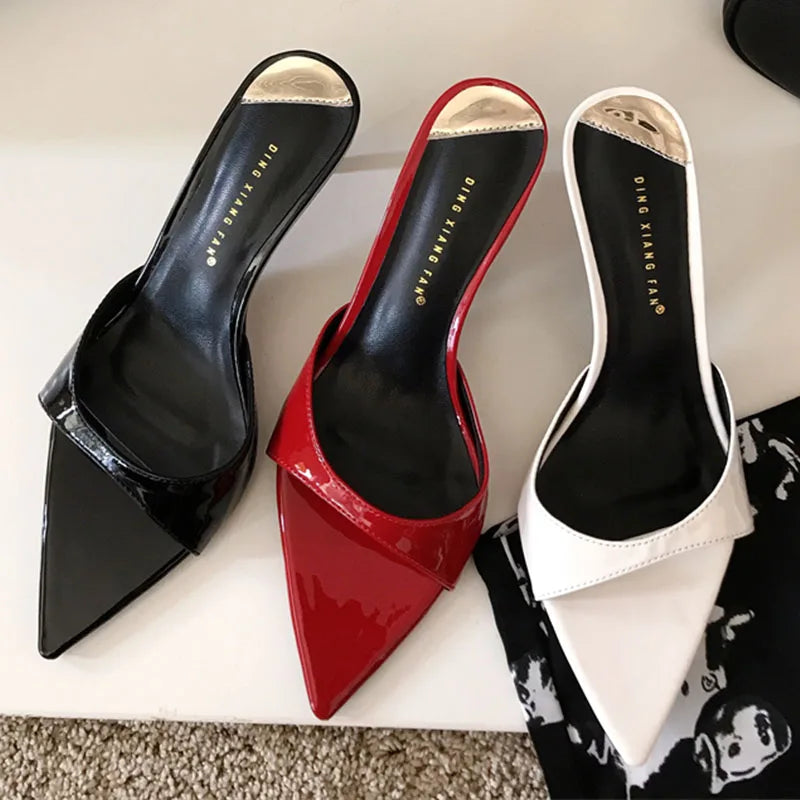 Female Red Footwear Pumps Slides Heels Shoes For Women New In 2025 Luxury Fashion Pointed Toe Ladies Thin High Heels Shoes