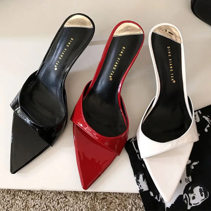 Female Red Footwear Pumps Slides Heels Shoes For Women New In 2025 Luxury Fashion Pointed Toe Ladies Thin High Heels Shoes