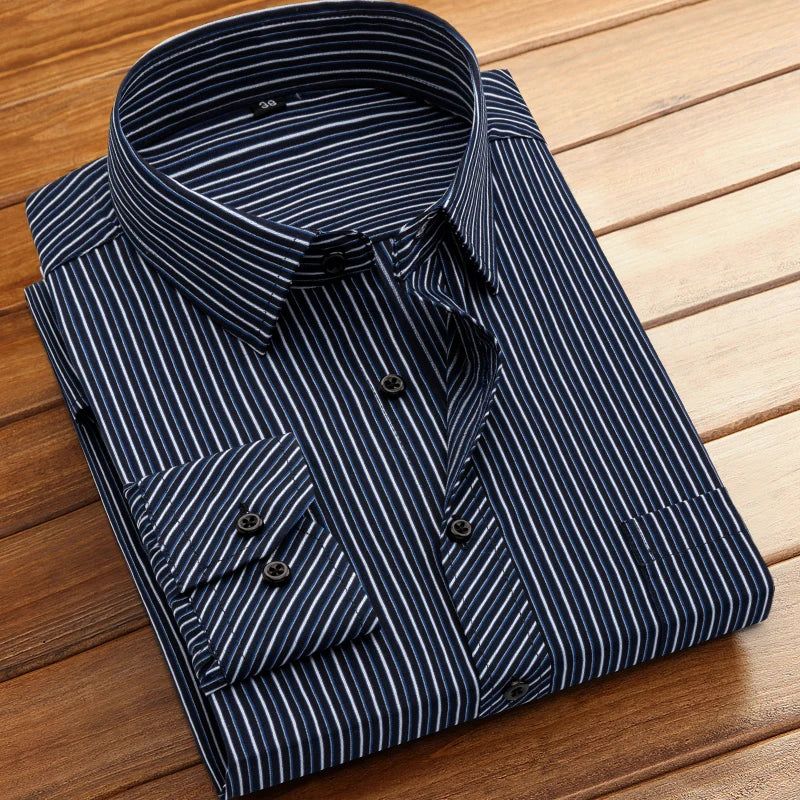 Men's formal shirt long-sleeved office solid color striped with pockets anti-wrinkle no-iron fashion business white shirt