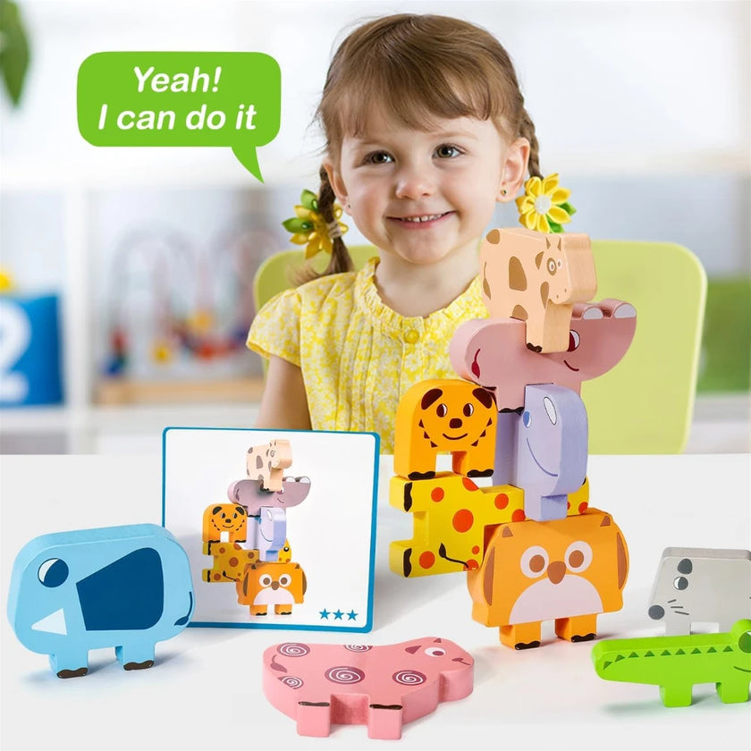 Montessori Toys for Baby, Wooden Animal Blocks Sorting & Stacking Toys for 2-4 Toddlers Girl Boy Gifts, Kids Educational Toys