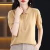 Women's T-shirt Summer 100% Cotton Sweater Short Sleeve Casual Knitwear POLO Collar Ladies' Tops Loose Pullover Tees Buttons