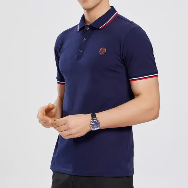 2024 New Men's Polo Top Casual Fashion Commuter Versatile Solid Color Men's Top Summer Fashion Business Men Pure Cotton Polo Top