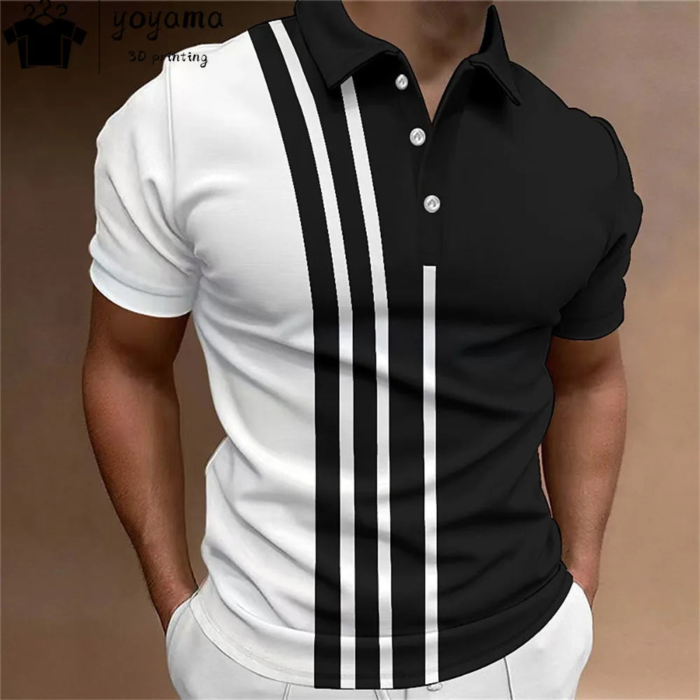 Fashion Polo Shirt For Men 3d Stripe T-Shirt Tops Summer Short Sleeve High Quality Polo Shirts Black Tees Casual men's Clothes