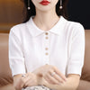 Women's T-shirt Summer 100% Cotton Sweater Short Sleeve Casual Knitwear POLO Collar Ladies' Tops Loose Pullover Tees Buttons